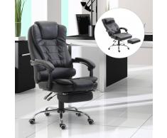 HOMCOM Silla de Oficina y Escritorio Ergonómica Elevable Reclinable 145° y Giratoria 360°con Reposapiés - 64.5x69x117-127cm