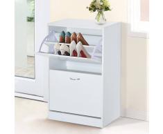 HOMCOM ® Zapatero de Madera Armario para Zapatero 2 Puertas Abatibles Blanco 60x24x80cm
