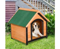 PawHut Caseta de Madera Maciza para Perro - Casa de Perro Impermeable con Patas Elevadas para Interior y Exterior -72x76x76cm
