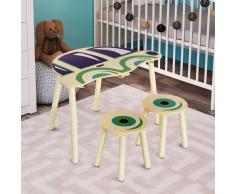 HOMCOM ® Conjunto Mesa y 2 Sillas Infantil Diseño de Coche para Jugar 76.5x58.5x46cm