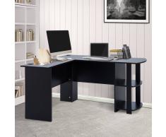 HOMCOM Mesa de Ordenador PC Escritorio para Oficina Hogar Tipo Esquinera Forma L con Estantes Negro - 136.2x130.4x72cm