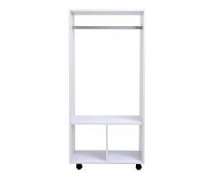 HOMCOM ® Armario Ropero Madera Móvil con Riel Estantes Organizador 60x40x128cm Blanco