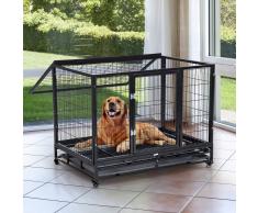 PawHut Jaula de Metal para Mascotas tipo Perro Grande con Ruedas y Bandeja Extraíble - 92x62x75cm