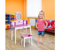 HOMCOM Tocador Infantil con Taburete y Espejo tipo Princesa Mesita de Maquillaje de Madera Rosa - 59x39x92cm