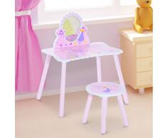 HOMCOM ® Tocador Maquillaje para Niños con Espejo y Taburete Madera Rosa