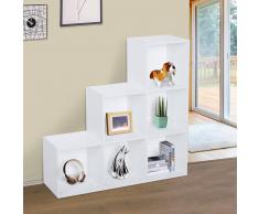 HOMCOM ® Estantería Escalera Armario de Almacenamiento 6 Cubos Madera Blanca 91.5x29.5x91.5cm