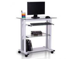 Hjh Mesa de ordenador TOKIN, Compacta, 80x51x83 cm, en Cristal y Metal color Blanco
