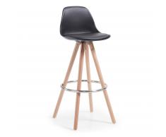 Kave Home Taburete Alto Slad, Negro, En Madera,Piel Sintética,Plástico - Negro