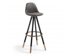 Kave Home Taburete Alto Slad, Grafito, En Madera,Piel Sintética,Metal - Negro,Gris,Cobre