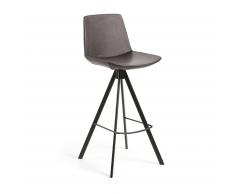 Kave Home Taburete Alto Zeva,..., En Piel Sintética,Metal - Negro,Marrón