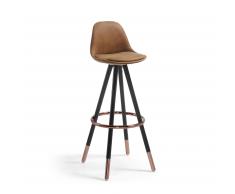 Kave Home Taburete Alto Slad,..., En Madera,Piel Sintética,Metal - Negro,Marrón,Cobre