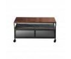 Maisons du Monde Mueble de TV negro con ruedas de metal y sheesham macizo An. 110 cm Industry
