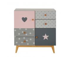 Maisons du Monde Cajonera con 2 puertas y 4 cajones gris y rosa April