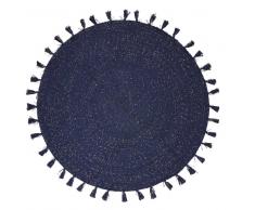 Maisons du Monde Alfombra redonda con pompones de algodón azul marino D.100
