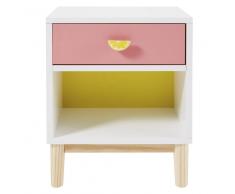 Maisons du Monde Mesita de noche infantil blanca, rosa y amarilla Tropicool