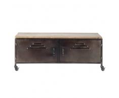 Maisons du Monde Mueble de TV industrial con ruedas de metal y abeto Wayne