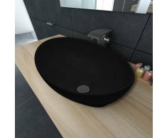 vidaXL Lavabo Cerámico Lujoso En Forma Ovalado Negro 40 x 33 Cm