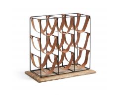 Kave Home Botellero Mucia, En Madera,Piel Natural,Metal - Natural,Negro,Marrón