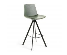 Kave Home Taburete Alto Zeva, Verde, En Piel Sintética,Metal - Verde,Negro