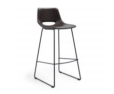 Kave Home Taburete Alto Zahara,..., En Piel Sintética,Metal - Negro,Marrón