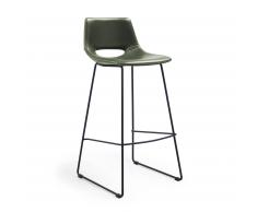 Kave Home Taburete Alto Zahara, Verde, En Piel Sintética,Metal - Verde,Negro