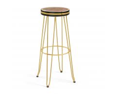 Kave Home Taburete Alto Faye, Dorado, En Madera,Metal - Natural,Negro,Dorado