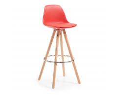 Kave Home Taburete Alto Slad, Rojo, En Madera,Piel Sintética,Plástico - Rojo