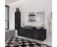 vidaXL set mobiliario de baño con lavabo 9 uds negro (242561+242571)