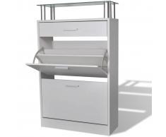 vidaXL Mueble zapatero con cajón y estante superior de vidrio blanco