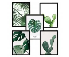 SuperStudio 5 Cuadros con Marco: CACTUS 24x33 + FEUILLE 24x33 + DROITE CACTUS 24x33 + NATURE 33x43 + LEAF 33x43