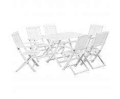 vidaXL Set de muebles de jardín madera maciza acacia blanco 7 piezas
