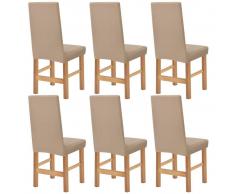 vidaXL Funda elástica para silla beige piqué 6 unidades