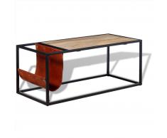 vidaXL Mesa de centro con revistero de cuero 110x50x45 cm