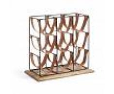 Kave Home Botellero Mucia, En Madera,Piel Natural,Metal - Natural,Negro,Marrón