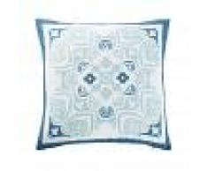 Maisons du Monde Cojín de exterior blanco con motivos decorativos de baldosa de cemento azul 45x45