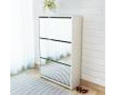 vidaXL Mueble zapatero blanco 3 compartimentos con espejo 63x17x102,5 cm