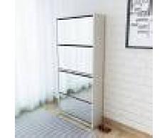vidaXL Mueble zapatero 4 cajones con espejo blanco 63x17x134 cm