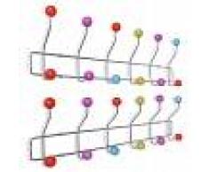 vidaXL Percheros de pared con 12 ganchos colorido 2 unidades