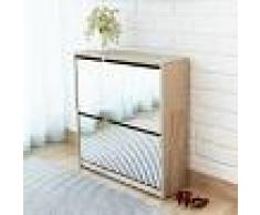 vidaXL Mueble zapatero de roble 2 compartimentos con espejo 63x17x67cm