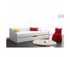 Cama banco infantil con cajón 90x200 pino blanco THEO - Miliboo