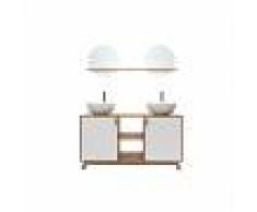 Mueble de baño: 2 lavabos y 2 puertas roble claro y blanco TOTEM - Miliboo