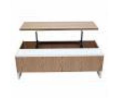 Mesa de centro moderna elevable madera y blanca con almacenaje URBAN - Miliboo