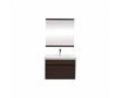 Mueble de baño con lavabo, espejo y almacenaje blanco y madera oscura GANFO - Miliboo