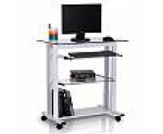Hjh Mesa de ordenador TOKIN, Compacta, 80x51x83 cm, en Cristal y Metal color Blanco