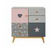 Maisons du Monde Cajonera con 2 puertas y 4 cajones gris y rosa April