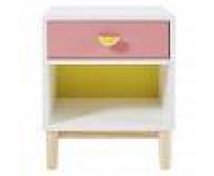 Maisons du Monde Mesita de noche infantil blanca, rosa y amarilla Tropicool