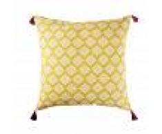 Maisons du Monde Cojín de suelo para exterior de algodón amarillo con motivos decorativos 80x80