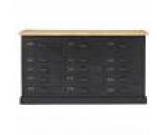 Maisons du Monde Cajonera con 15 cajones de mango macizo negro mate y pino reciclado Barry