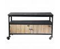 Maisons du Monde Mueble de TV industrial negro con ruedas de metal y abeto Docks