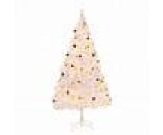 vidaXL Árbol Navidad artificial decorado bolas luces LED 210 cm blanco